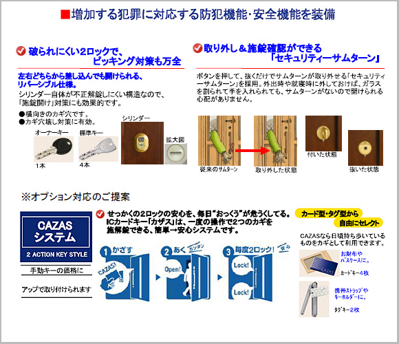 増加する犯罪に対応する防犯機能・安全機能を装備